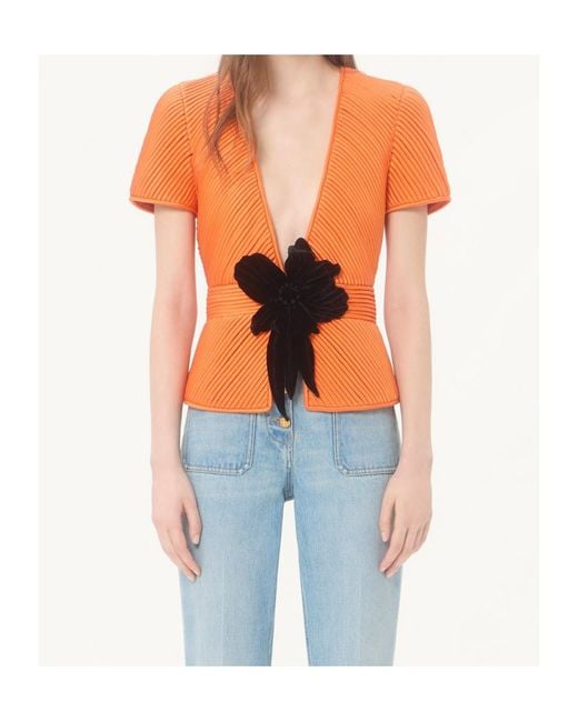 Valentino Orange Embroidered Tulle Illusion Jacket