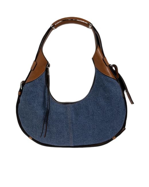 Moschino Blue Denim Leather-Trim Shoulder Bag
