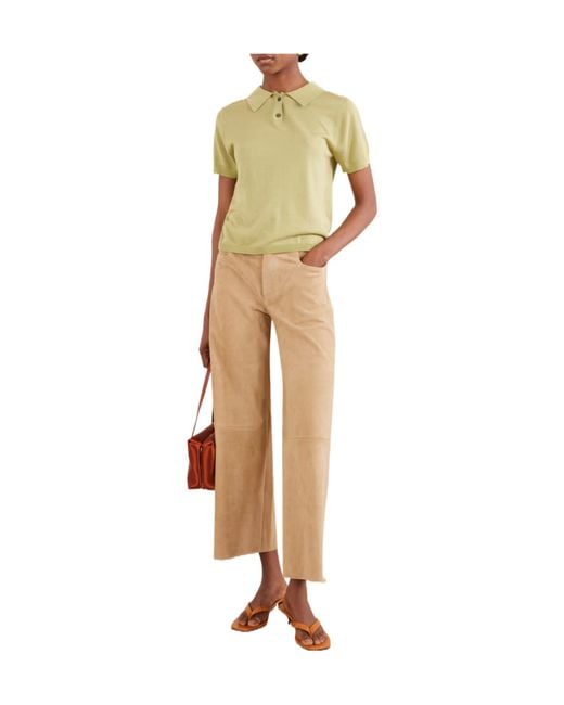 Stouls Natural Suede Wide-Leg Cropped Pants