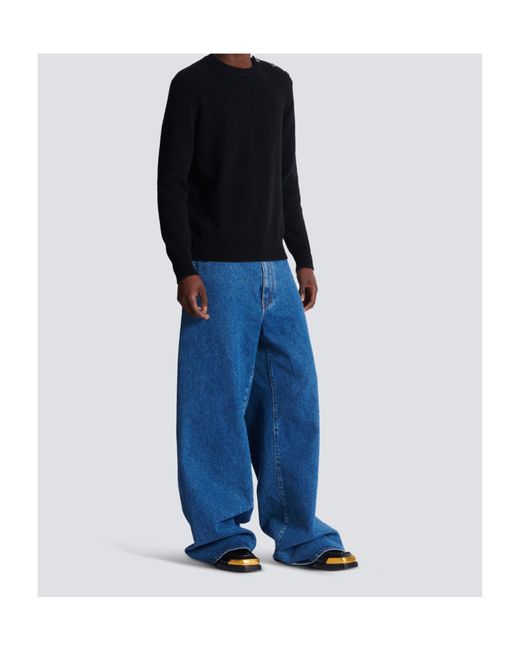 Balmain Black Fine Knit Jumper for men
