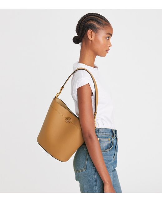 Tory Burch White Mcgraw Double T Logo Plaque Bucket Bag