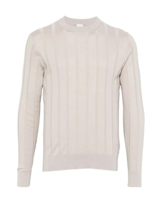 Eleventy White Ribbed Round-Neck Sweater for men