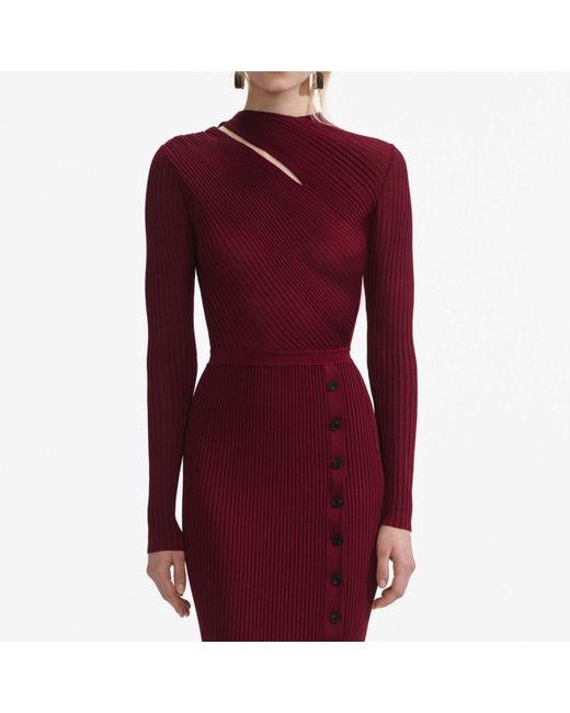 Self-Portrait Red Cut-Out Detailed Knitted Midi Dress