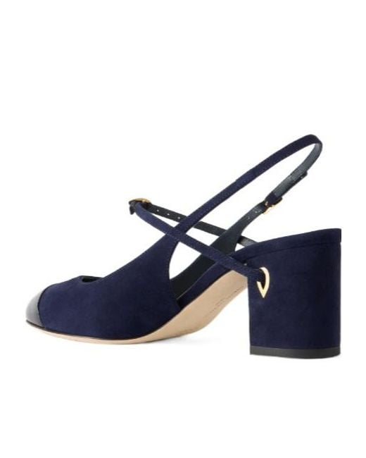 JENNIFER CHAMANDI Blue Patent Leather-Trimmed Suede Slingback Pumps