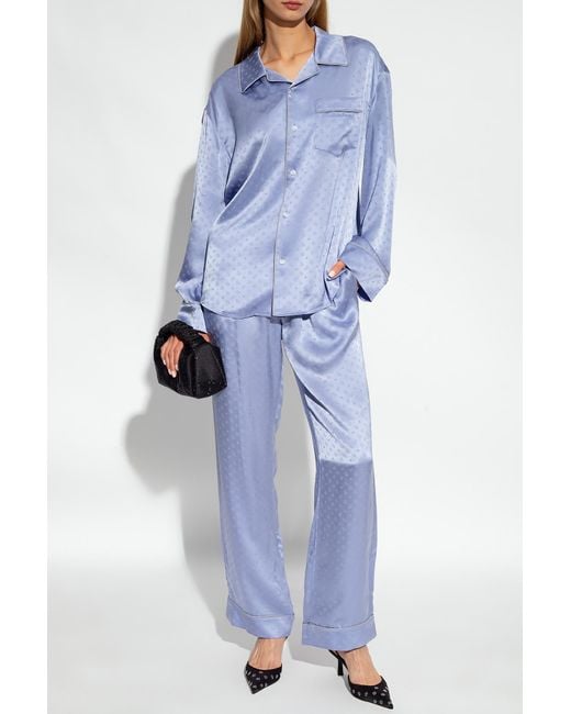 T By Alexander Wang Blue Silk-Jacquard Wide-Leg Trousers