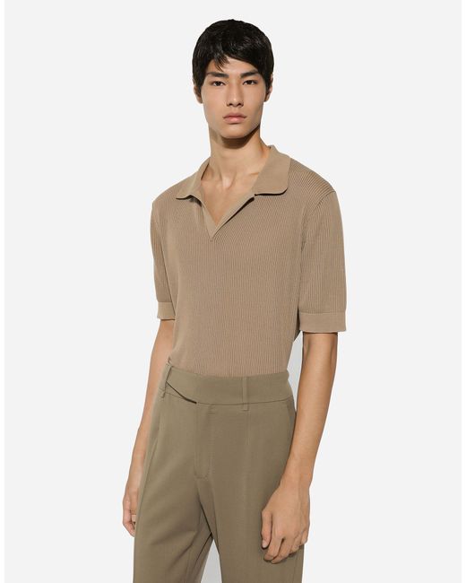 Dolce & Gabbana Natural Openwork V-Neck Polo Shirt for men