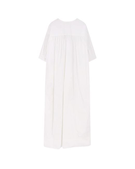 Aspesi White Gathered V-Neck Dress