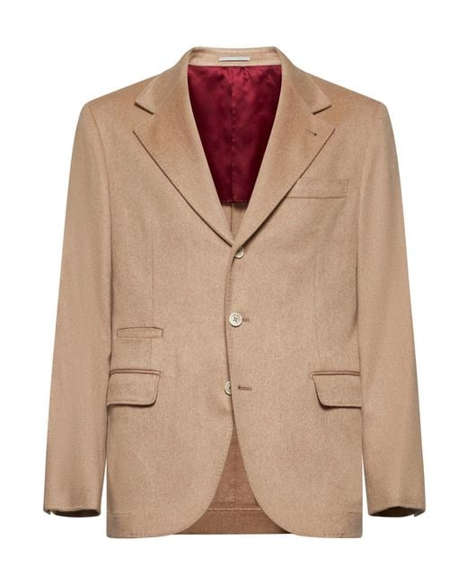 Brunello Cucinelli Brown Single-Breasted Tailored Blazer for men