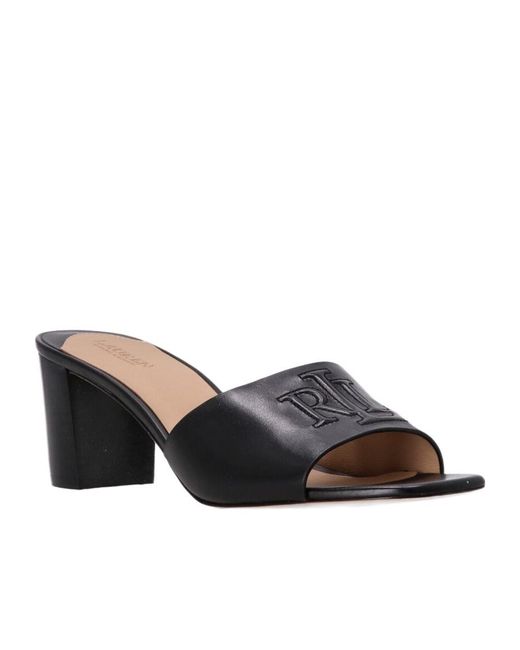 Ralph Lauren Black Logo-Embossed Block-Heel Sandals