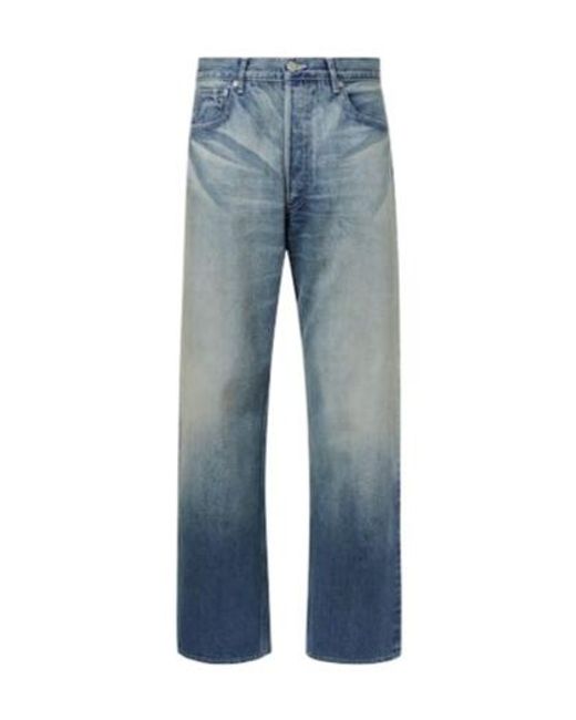 Auralee Blue Faded Wide-Leg Jeans for men