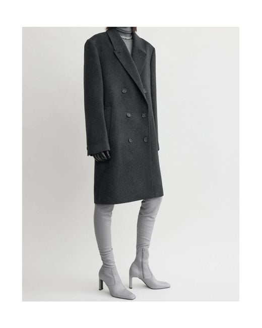 Totême Black Double-Breasted Cashmere Coat