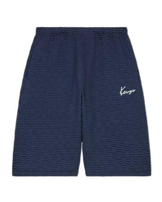 KENZO Blue Weave Logo Embroidered Bermuada Shorts for men