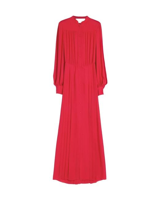 Valentino Gathered Long-Sleeved Georgette Gown