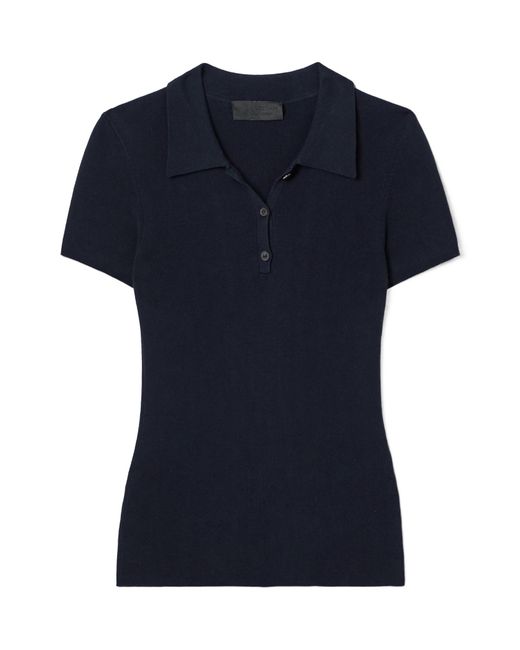 Nili Lotan Blue Solana Ribbed Polo Shirt