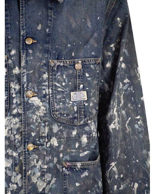 Polo Ralph Lauren Blue Limited-Edition Hand-Painted Buttoned Denim Jacket for men