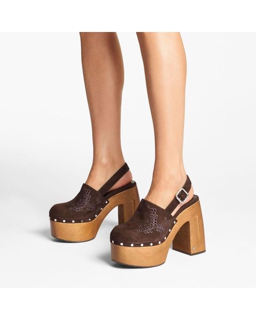 Jimmy Choo Brown Alida 135 Suede Platform Clogs