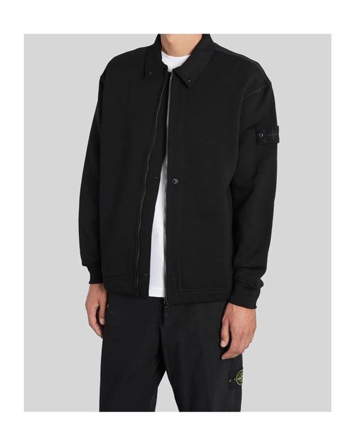 Stone Island Black Logo Patch Zip-Up Sweatshirt for men