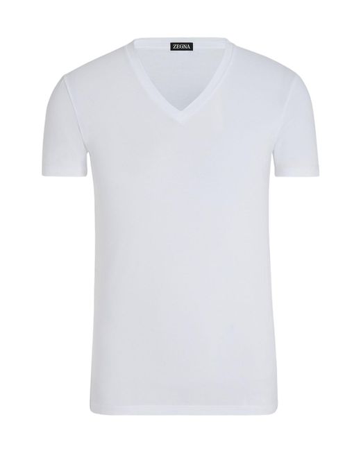 Zegna White V-Neck Short-Sleeved T-Shirt for men