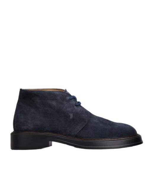 Tod's Blue Desert Round Toe Lace-Up Boots for men