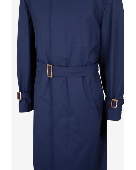 Brunello Cucinelli Blue Long-Sleeved Trench Coat for men