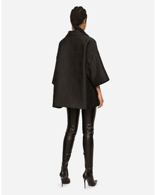 Dolce & Gabbana Black Floral-Jacquard 3/4 Sleeves Jacket