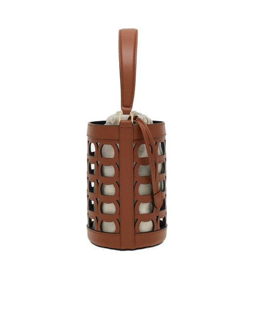 Ferragamo Brown Ferragamo Logo Printed Cut Out Bucket Bag