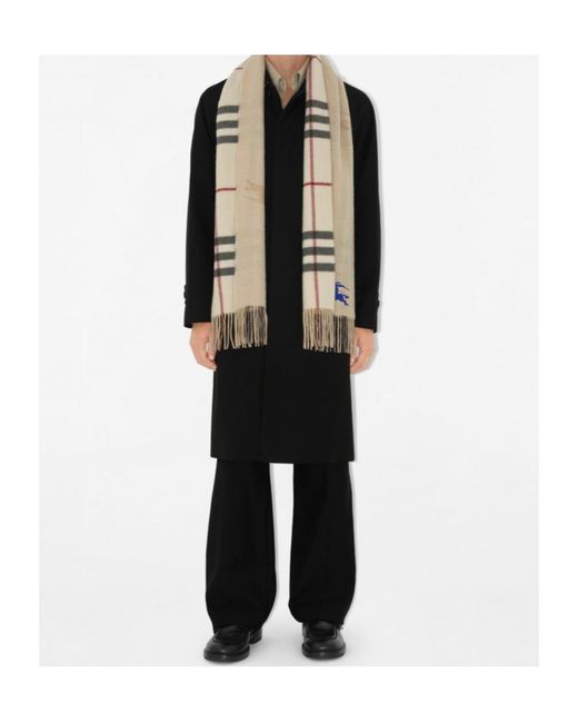 Burberry Natural Reversible Checked Fringed Scarf for men