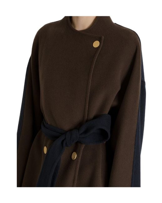 Alberta Ferretti Brown Bicolor Wool And Cashmere Long Coat