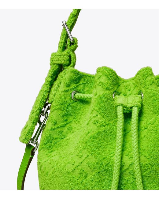 Tory Burch Green T Monogram Terry Mini Bucket Bag