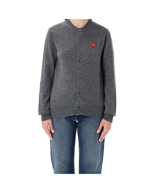 COMME DES GARÇONS PLAY Gray Comme Des Garçons Play Logo Detailed Crewneck Cardigan for men