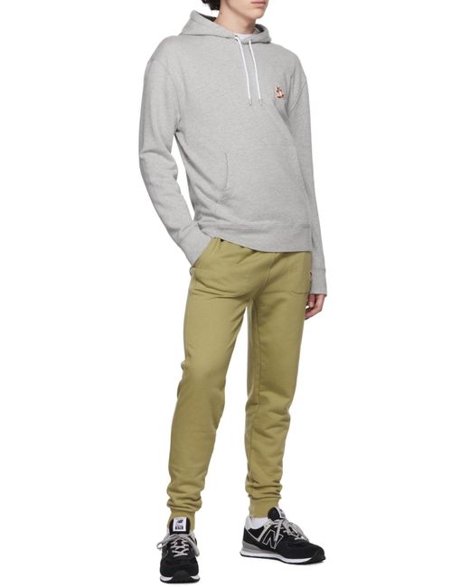 Maison Kitsuné Gray Fox-Embroidered Cotton Hoodie for men