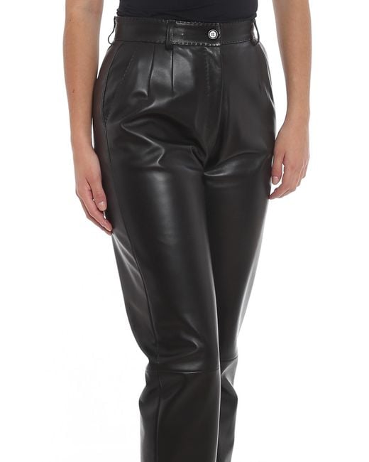 Dolce & Gabbana Black High Waisted Leather Trousers