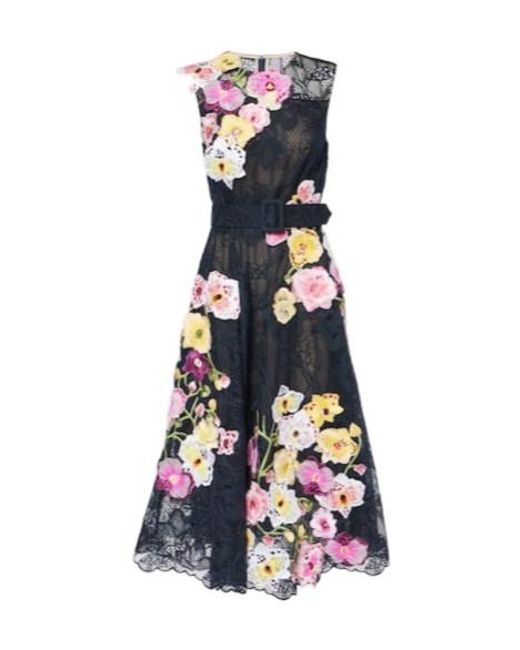 Oscar de la Renta Blue Orchid Embroidered Lace Cocktail Dress