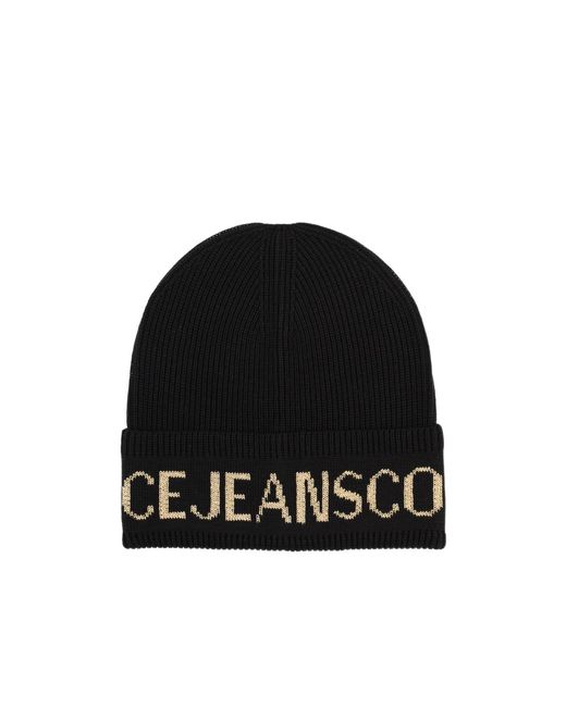 Versace Jeans Black Couture Logo Beanie Hat for men
