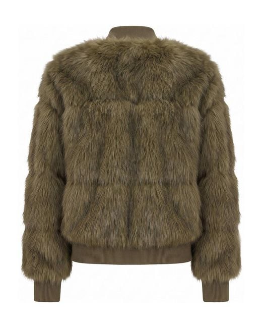 Patrizia Pepe Green Faux-Fur Ribbed-Trim Jacket