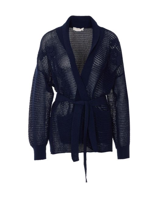 Twinset Blue Belted Open-Knit Cardigan