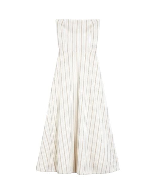 Max Mara White Robe Bustier Rayée En Coton Et Lin