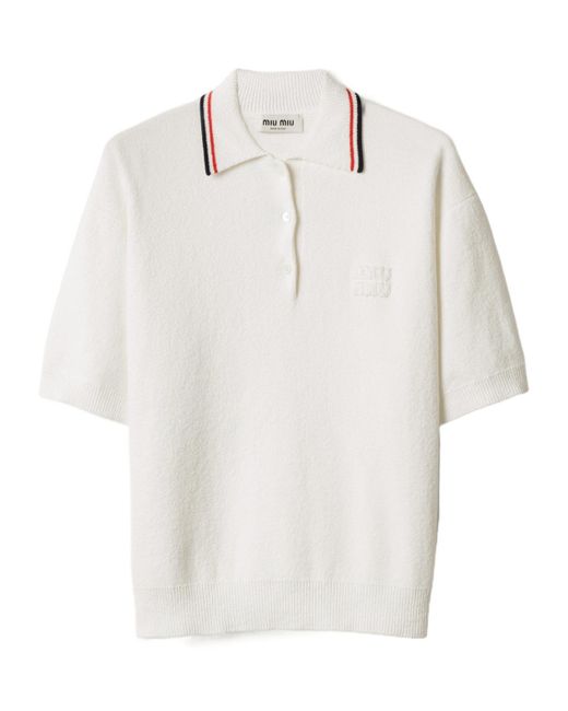 Miu Miu White Short-Sleeved Knitted Polo Shirt