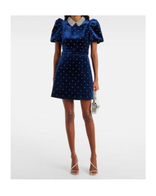 Rebecca Vallance Blue Vivicia Embellished Velvet Minidress