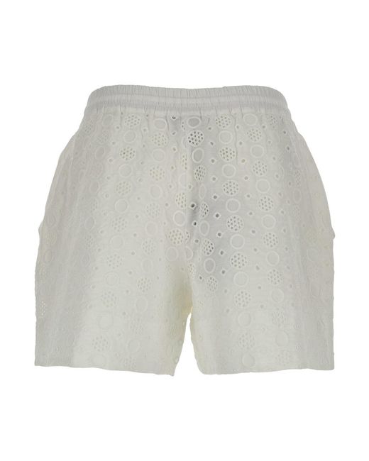 Pinko White Drawstring Embroidered Shorts