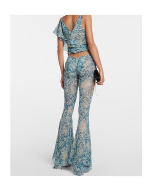KNWLS Blue Printed Low-Rise Silk-Blend Pants