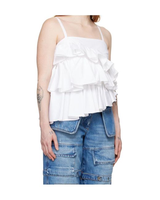 MSGM Blue Asymmetric Ruffled Top