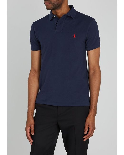 Polo Ralph Lauren Blue Slim Piqué Cotton Polo Shirt for men