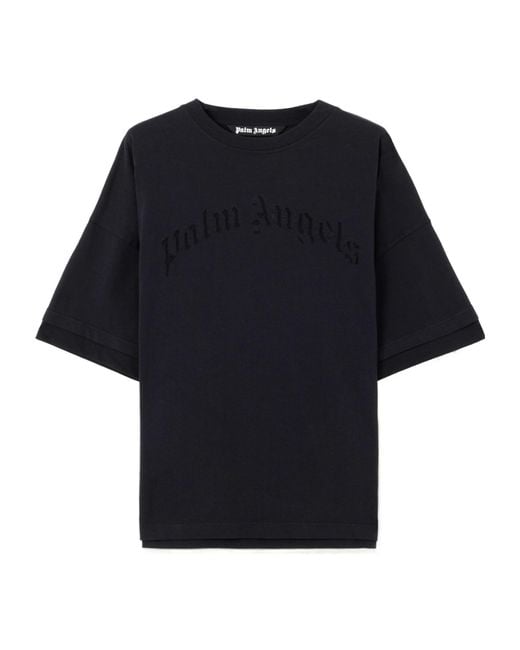 Palm Angels Black Curved Logo Loose Double T-Shirt for men