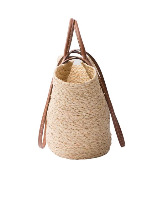 Prada Natural Logo-Appliqué Woven Top Handle Bag