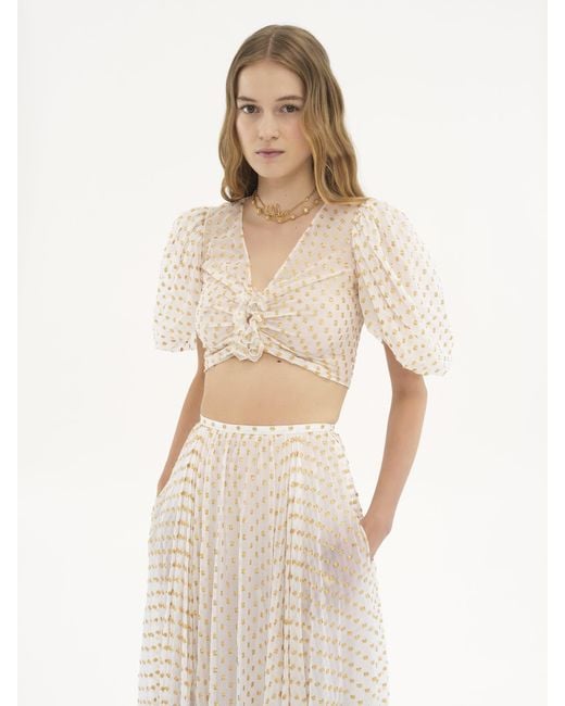 Chloé Natural Chloé Ruched Jacquard Cropped Top