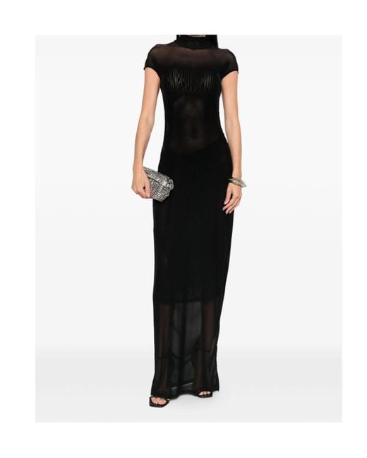 Jean Paul Gaultier Black Mesh-Panelled Maxi Dress