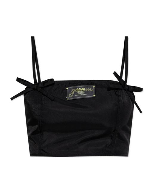Ganni Black Logo Patch Strap Top