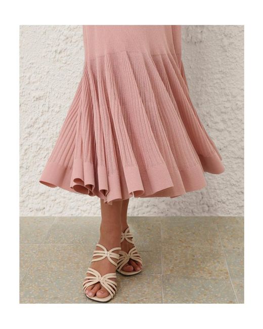 Zimmermann Pink Metallic Pleated Knitted Skirt