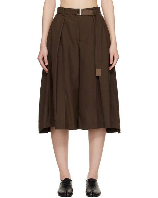 Sacai Brown Plain Wool Blend Shorts